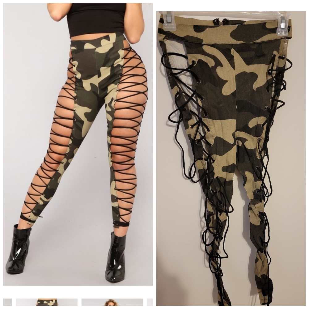 Camo lace up pants
